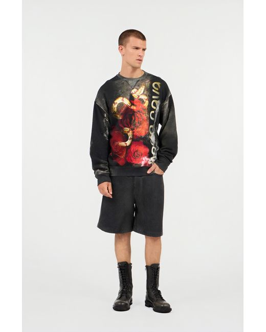 Roberto Cavalli Black Roses And Snake Print Sweatshirt for men