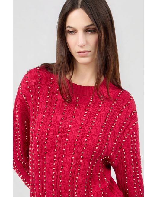Roberto Cavalli Red Studded Cable-Knit Sweater