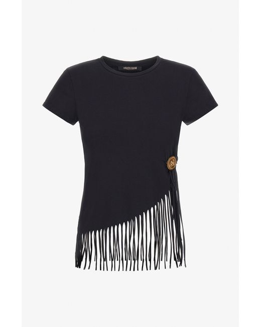 Roberto Cavalli Black Fringe Trim T-Shirt