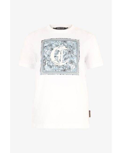 Roberto Cavalli White T-Shirt With Graphic And Jc Monogram