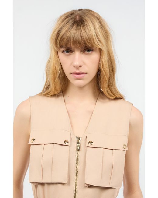 Roberto Cavalli Natural Mini Dress With Utility Pockets