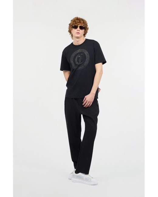 Roberto Cavalli Black T-Shirt With Mini-Studded Logo for men
