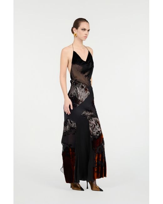 Roberto Cavalli Black Long Dress With Marine Print