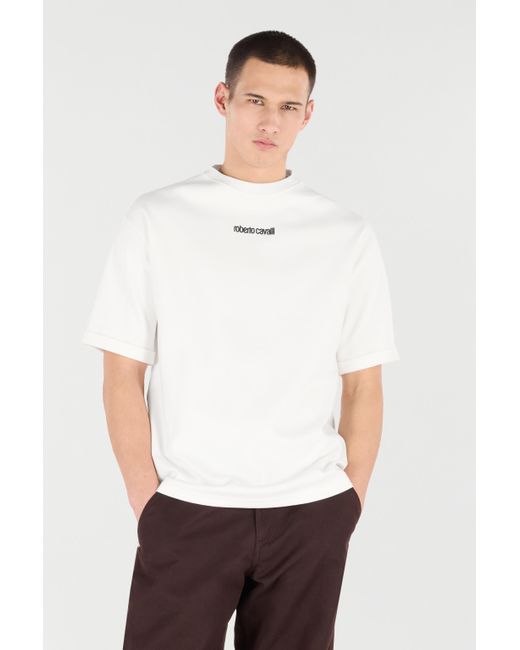Roberto Cavalli White T-Shirt With Embroidered Logo for men