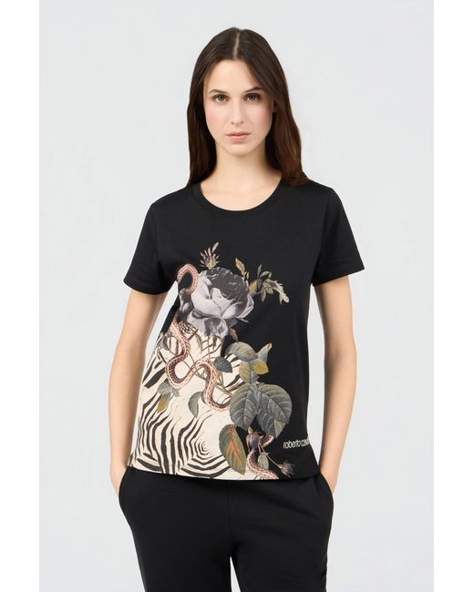 Roberto Cavalli Black Jewellery Foulard Print T-Shirt