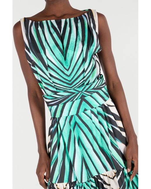 Roberto Cavalli Green Ray Of Sea Print Midi Dress