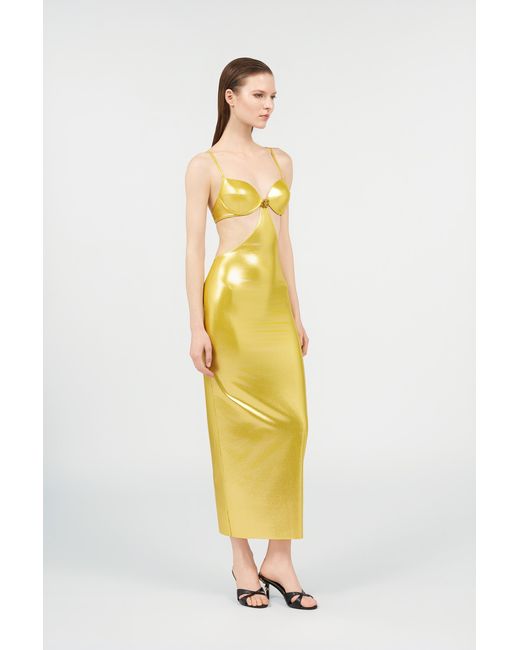 Roberto Cavalli Metallic Long Golden Satin Dress