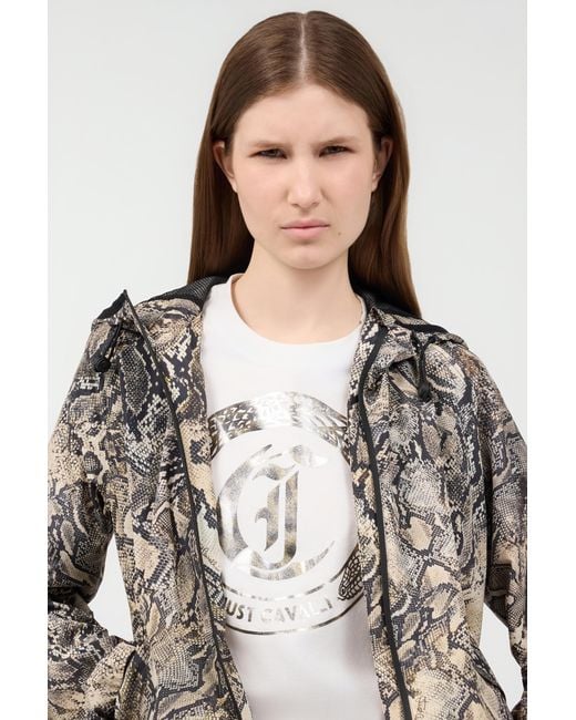 Roberto Cavalli Multicolor Hooded Jacket With Python Print