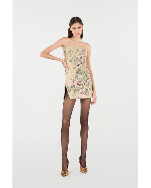 Roberto Cavalli Natural Mini Dress With Oriental Bird Print