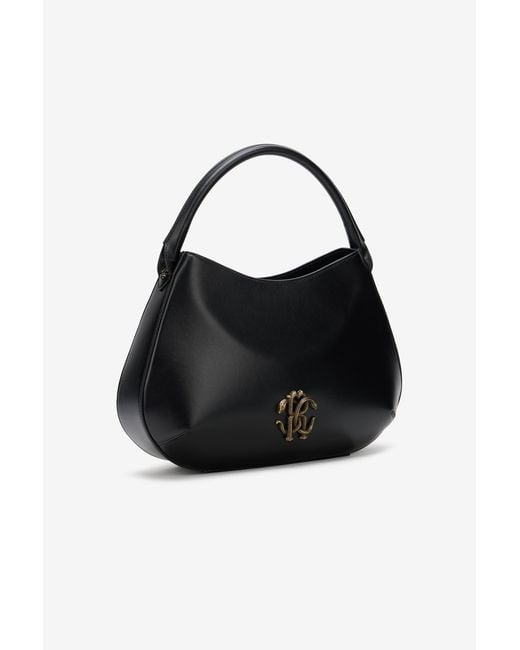 Roberto Cavalli Black Leather Top Handle Bag With Monogram Rc