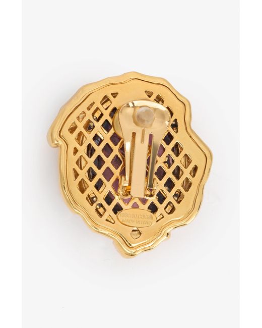 Roberto Cavalli Multicolor Golden Clip-On Earrings With Amethyst Stone