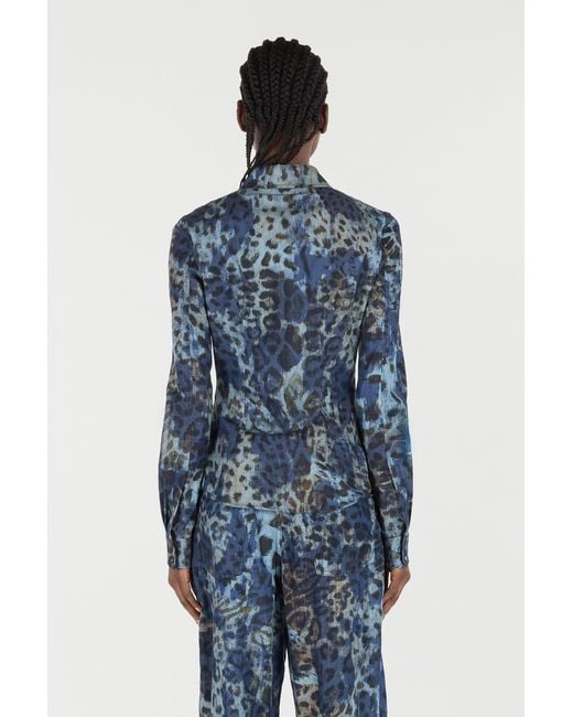Roberto Cavalli Blue Cotton Shirt With Jaguar Skin Print