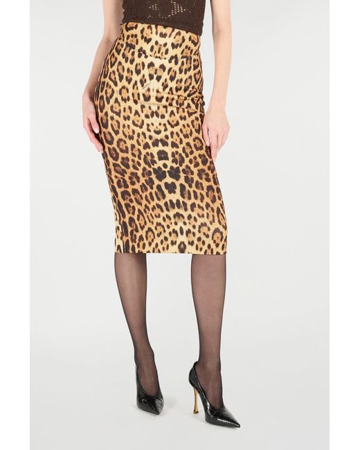 Roberto Cavalli Natural Pencil Skirt With Jaguar Skin Print