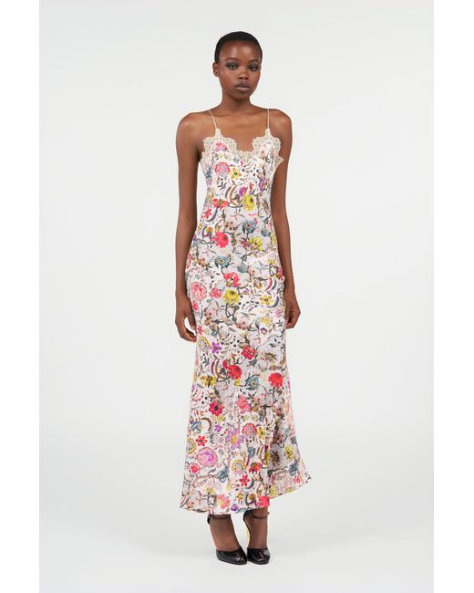 Roberto Cavalli White Long Silk Dress With Florentine Flowers Print