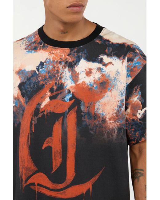 Roberto Cavalli Red Rusty Stain Print T-Shirt for men