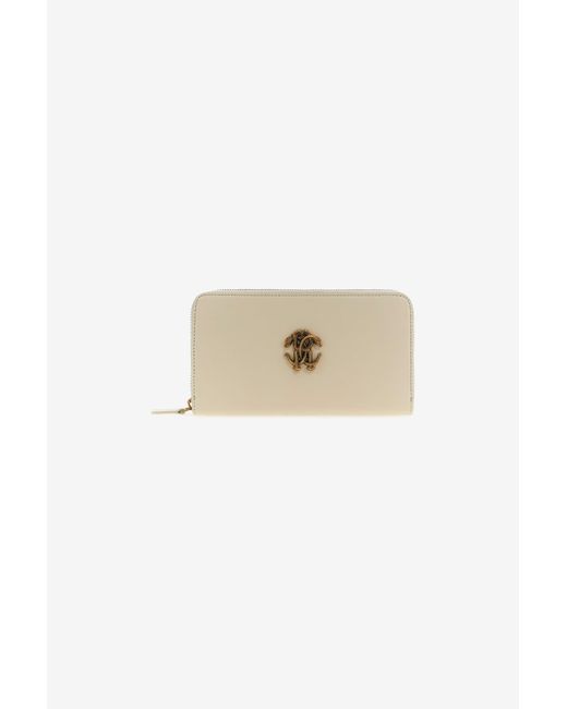 Roberto Cavalli Natural Wallet With Monogram Rc And Zip