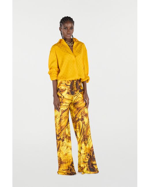 Roberto Cavalli Yellow Shirt With Mirror Snake Monogram