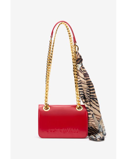 Roberto Cavalli Red Bag With Chain Handles And Scarf