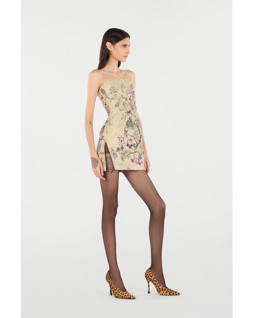 Roberto Cavalli Natural Mini Dress With Oriental Bird Print