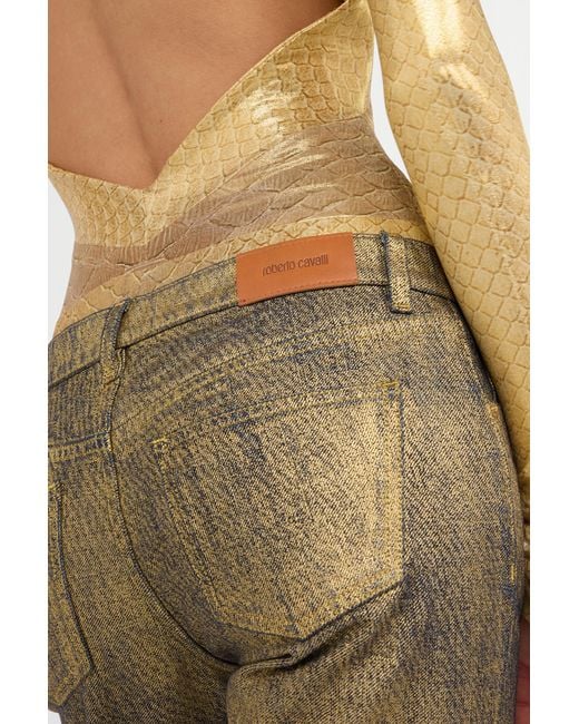 Roberto Cavalli Natural And Flared Jeans With Faded Wash