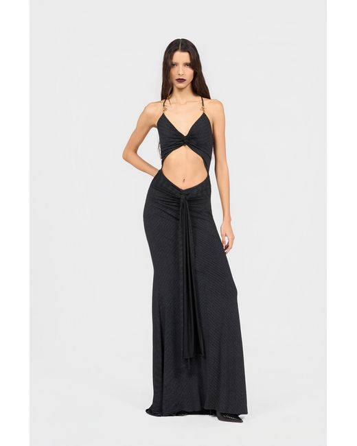 Roberto Cavalli Black Serpentine Print Maxi Dress