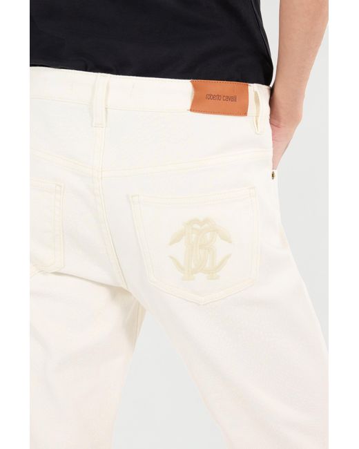 Roberto Cavalli White Hose Mit Print Python Und Charm