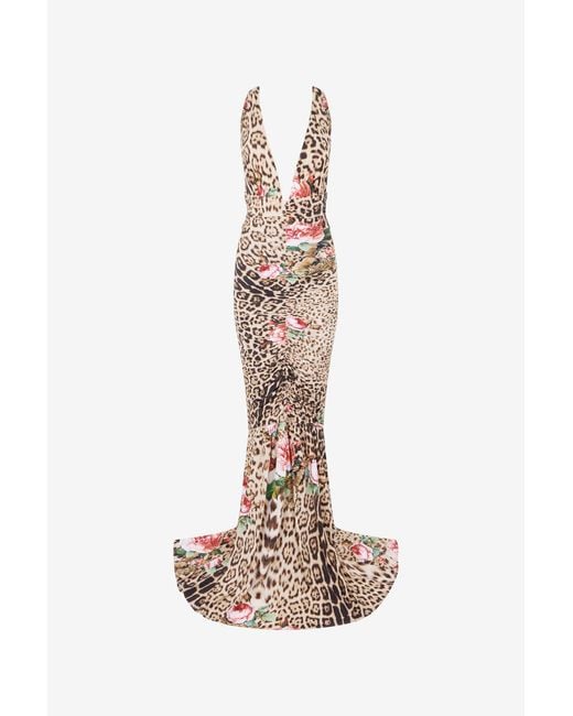 Roberto Cavalli White Jaguar Roses Print Dress