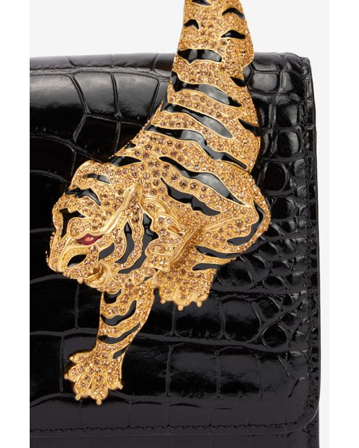 Roberto Cavalli Black Kleine Roar Bag Mit Schmucktigern