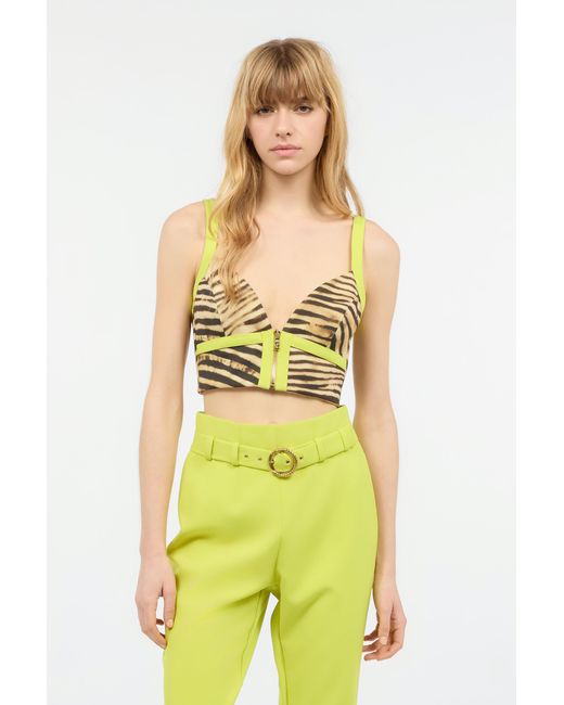 Roberto Cavalli Yellow Crop Top With Tiger Skin Print