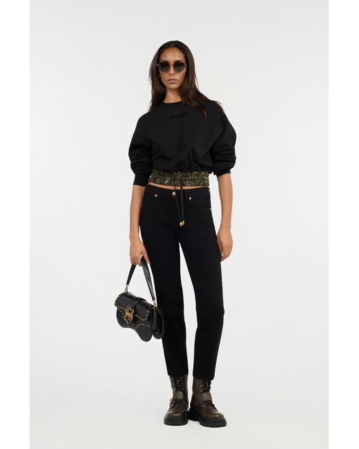 Roberto Cavalli Black Cropped Sweatshirt With Animalier Print Band