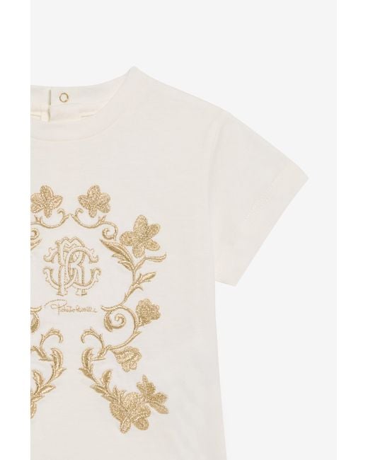 Roberto Cavalli White T-Shirt With Monogram Rc Embroidery