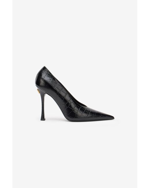 Roberto Cavalli Black Croc-Embossed Pump With Monogram Rc