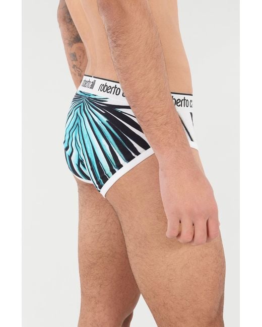 Roberto Cavalli Blue Briefs With Ray Of Sea Print for men