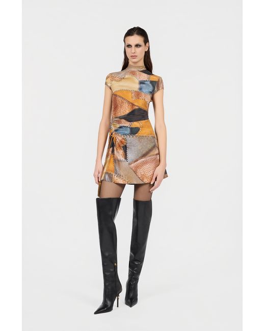 Roberto Cavalli White Mini Dress With Patchwork Print
