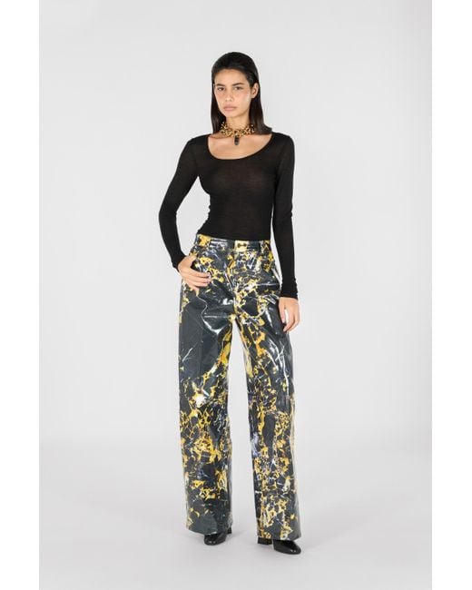 Roberto Cavalli White Loose Trousers With Marble Print