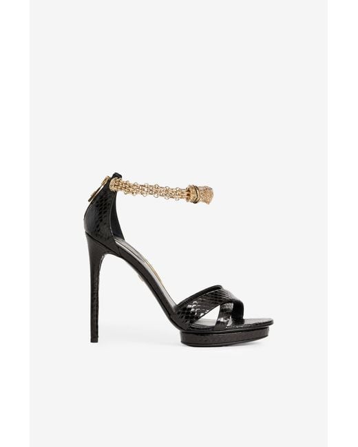 Roberto Cavalli Black Sandals With Jewel Panther Head