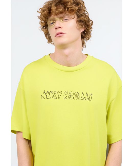 Roberto Cavalli Yellow T-Shirt With Flaming Lettering for men