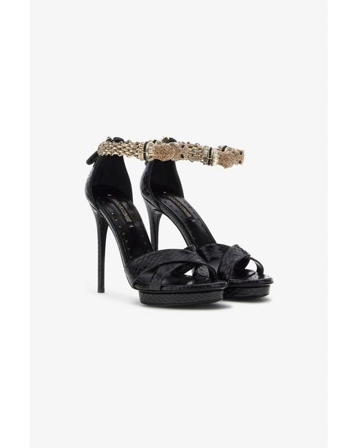 Roberto Cavalli Black Panther-Head High-Heel Sandals