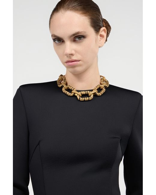 Roberto Cavalli Metallic Chain Necklace With Crystals And Tiger Skin Pattern