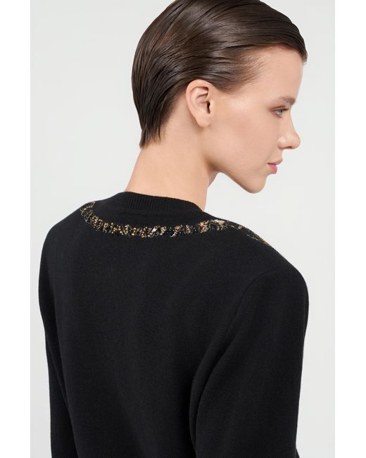 Roberto Cavalli Black Wool Cardigan With Tiger Embroidery