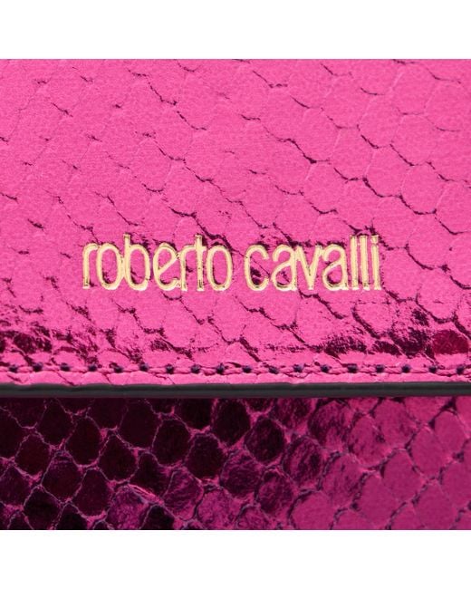 Roberto Cavalli Pink Snake Scale-Effect Metallic Wallet