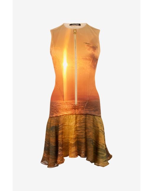Roberto Cavalli Sunset Print Short Dress in Orange | Lyst