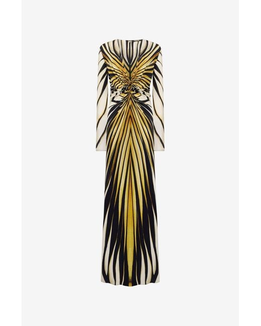 Roberto Cavalli White Ray Of Print Maxi Dress