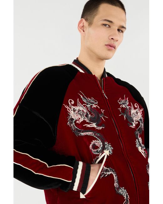 Roberto Cavalli Red Bomber Jacket With Dragons for men