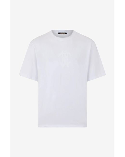 Roberto Cavalli White T-Shirt With Embroidered Logo for men