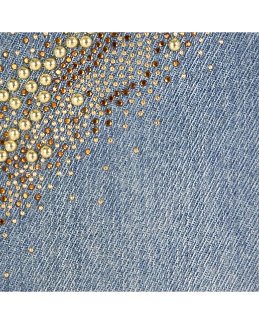 Roberto Cavalli Blue Jeans With Rhinestoned Zebra Pattern