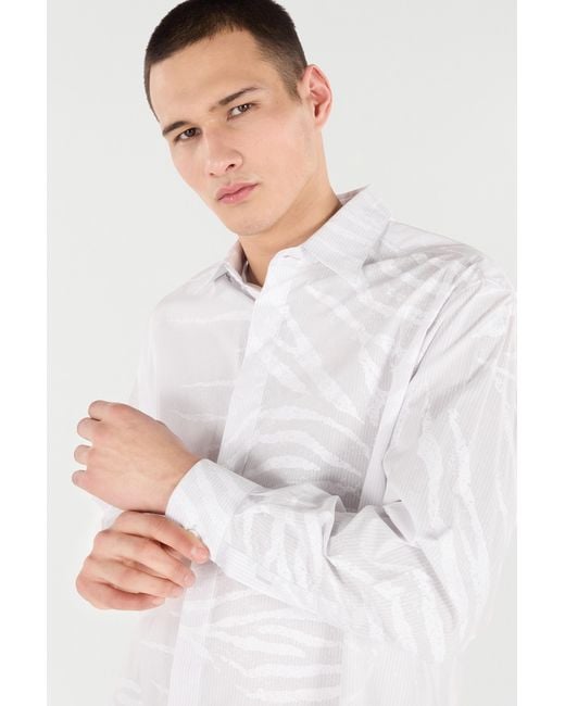 Roberto Cavalli White Silk Shirt With Tiger Skin Print for men