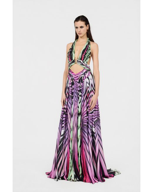 Roberto Cavalli White Ray Of Paradise Print Silk Maxi Dress