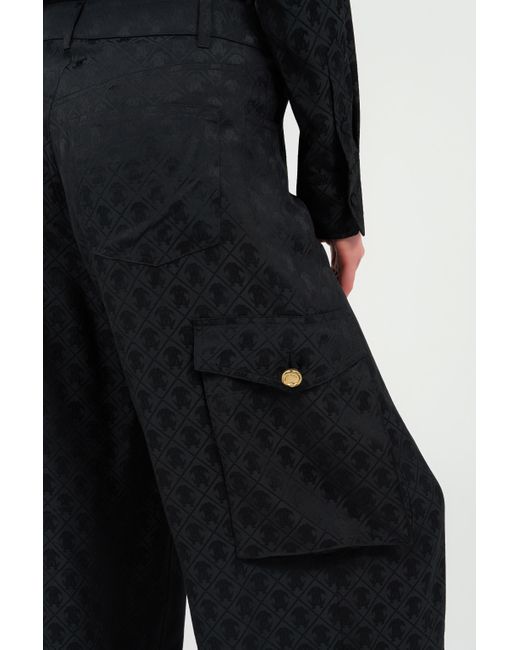 Roberto Cavalli Black Silk Cargo Trousers With Monogram Rc