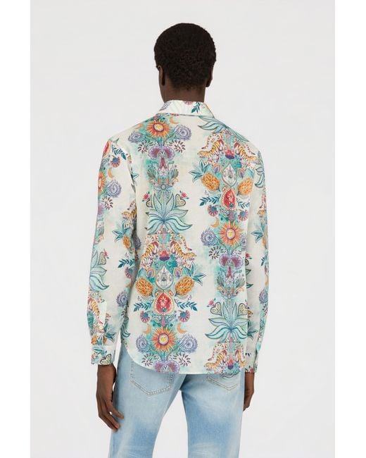 Roberto Cavalli Blue Tropical Garden Print Shirt for men